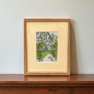 Tranh thêu tay -  Hồ Gươm tháp rùa cành to lá liti - size nhỏ